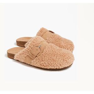 J.Crew Tan Sherpa Tan Buckle Slip On Clogs Slippers 8